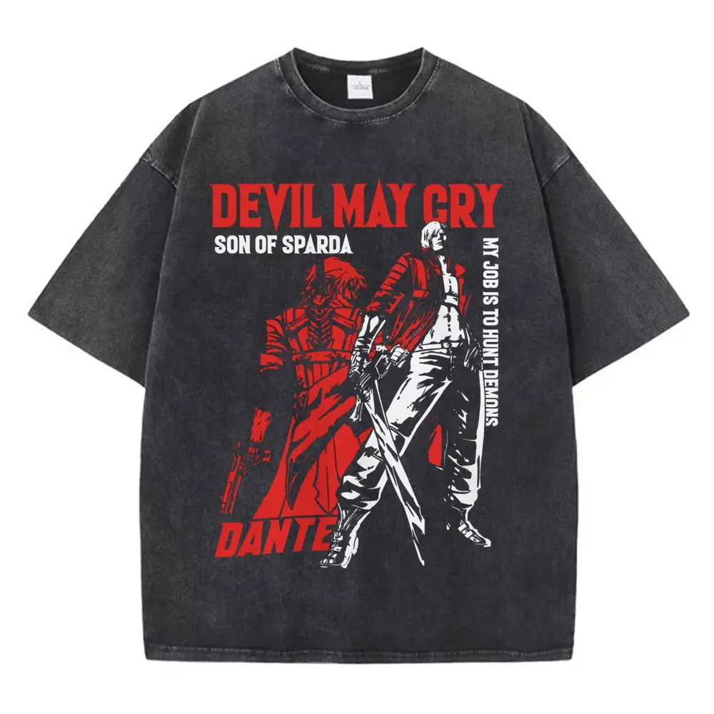 

Devil May Cry Game Graphic T Shirt Men Women Gothic Fashion Vintage Washed T-shirt Summer High Quality Cotton Oversized T-shirts