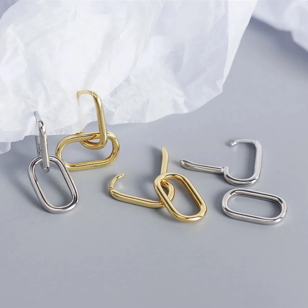 New 925 Sterling Silver Geometric Oval Hoop Earrings for Women Simple Metal Style Detachable Earrings for Women Jewelry Gifts