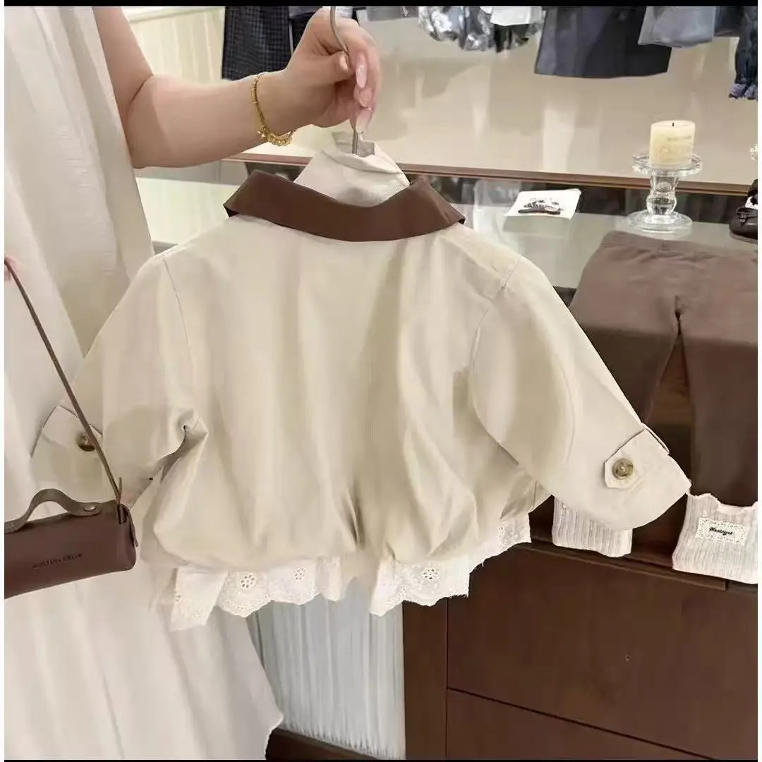 Girls Trench Coat Autumn 2025 New Fashionable Versatile Trendy Childrens Lace Girl Autumn Jacket Jacket and Leggings Set