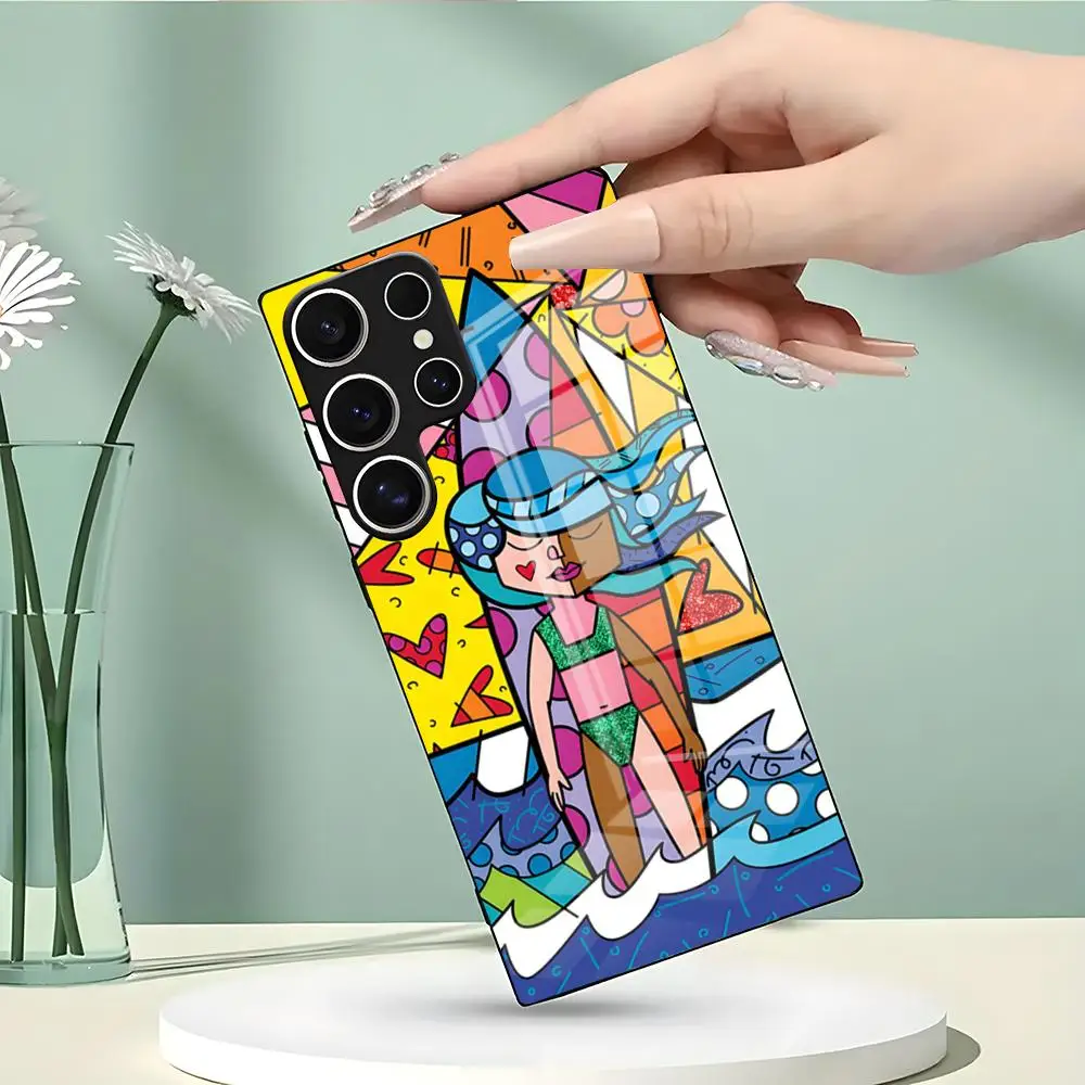 Capa de Celular de Vidro Artist R-Romero B-Britto para Samsung S26 S25 Edge Ultra 24 23 22 21 Ultra Plus Fe A55 56 15 4G 5G