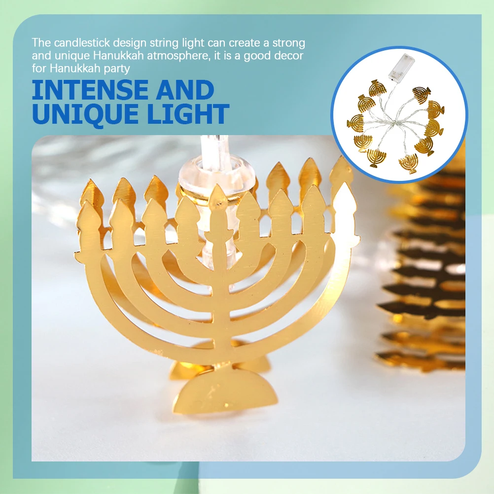 هانوكا حامل سلسلة أضواء تعمل بالطاقة الذهبية لزينة حفلات العطلات أضواء الجنية الداخلية لحفلات الزفاف