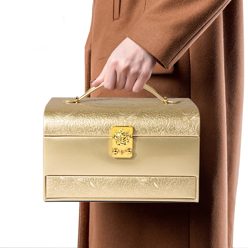 3-Layer Jewelry Storage Box with Lock for Women Watch Organizer Case with Mirror And Key