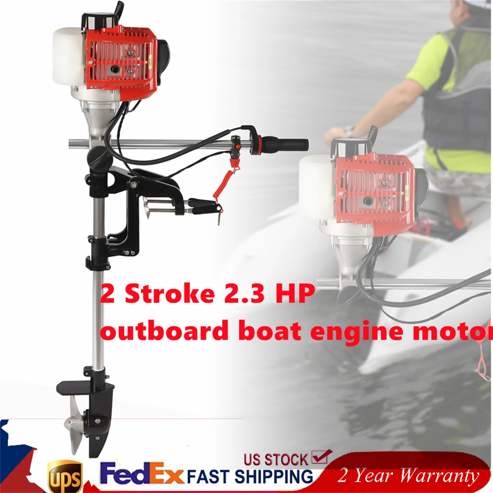 2 Stroke 2.3 HP Outboard Motor Marine Boat Engine Air Cooling System Long Shaft outboard boat engine motor