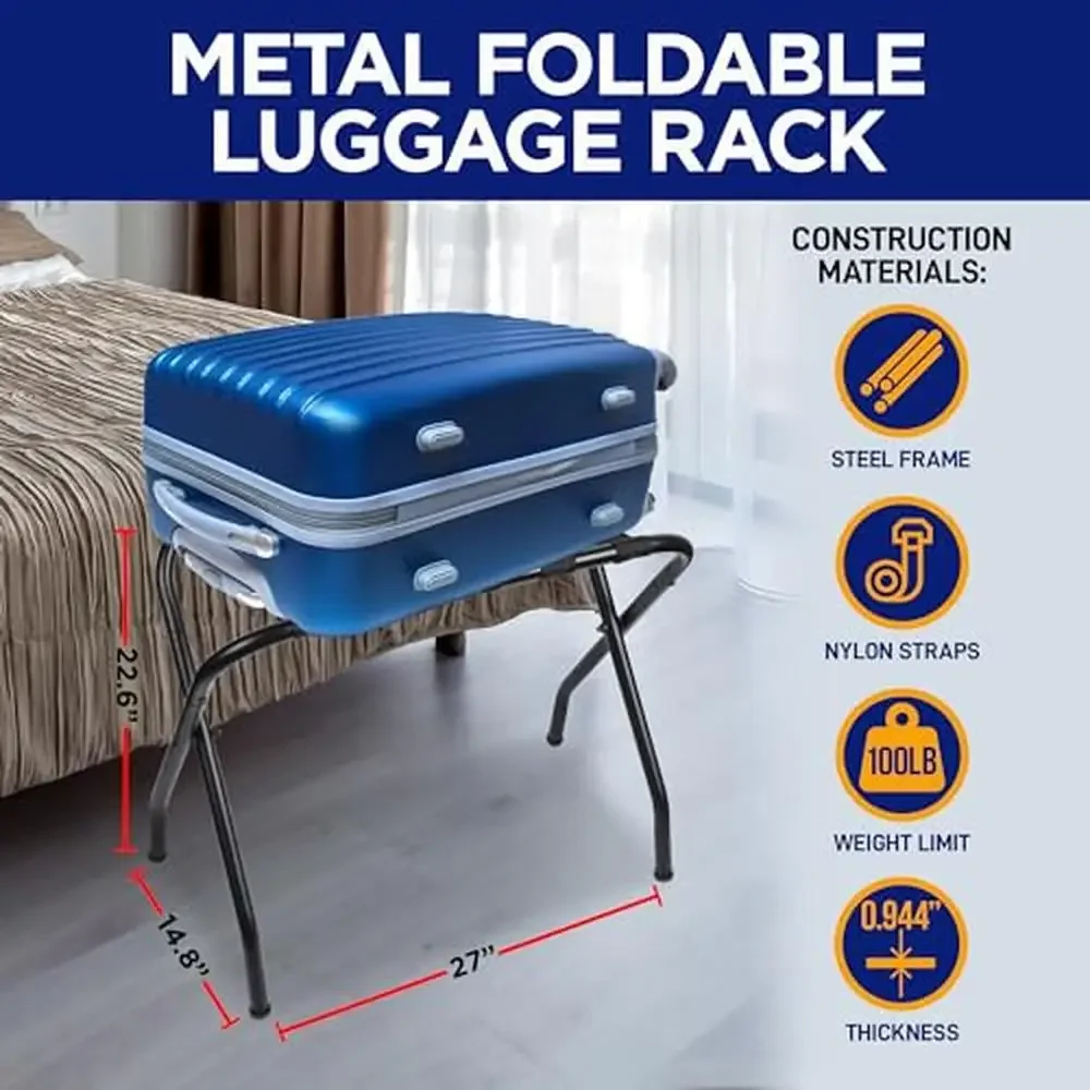 Pack of 3 Foldable Luggage Racks Steel Frame Space Saving Suitcase Stands Nylon Straps 100 lbs Capacity