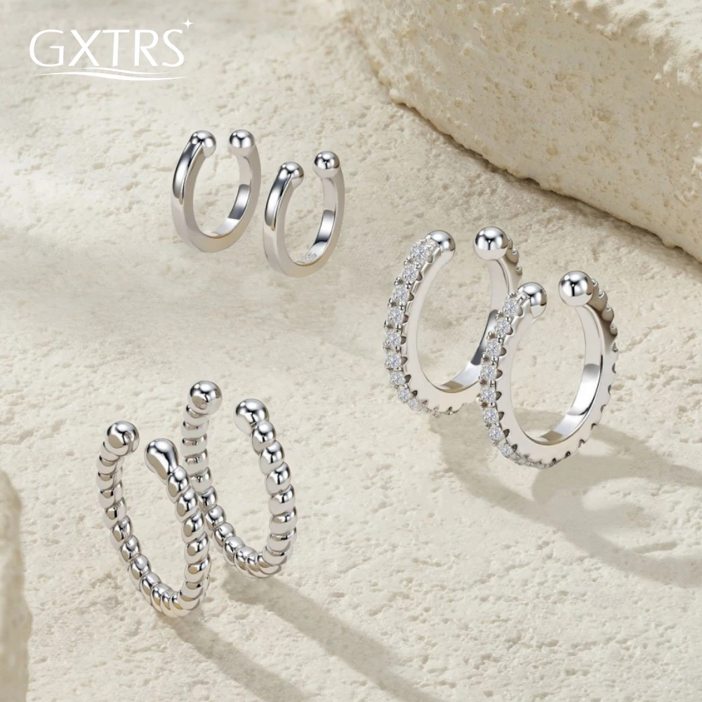 

GXTRS Trendy Full Moissanite Clip Earrings For Women 925 Pure Silver Hip Hop Lab Diamond Ear Clip 18K Plated Fine Jewelry Gifts
