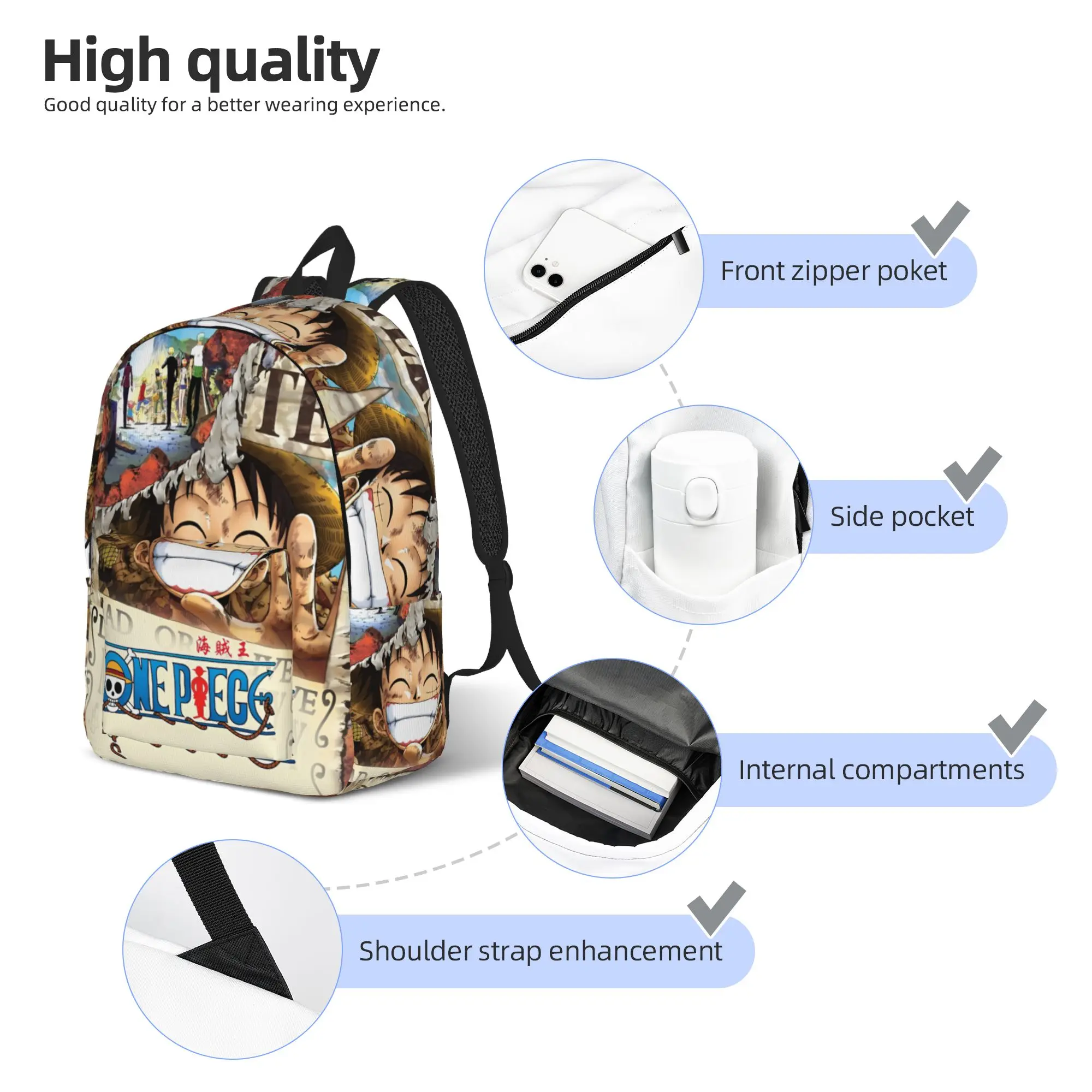 Luffys O-one-pieces  Backpack for Men Women Teenage High School Hiking Travel Daypack  Laptop Shoulder Bag with Pocket view 5
