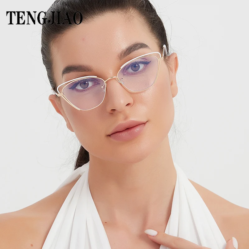 

TENGJIAO Cat Eye Eyeglasses Women Anti-Blue Light Rays Computer Optical Spectacle Frame Transparent Glasses Female Clear Lens