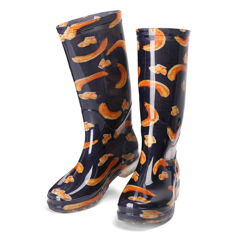 Comemore Rainboots Women High Long Boots Non-slip Waterproof Shoes 2023 New Rain Boots Fashion Print Women\'s Mid Calf Galoshes