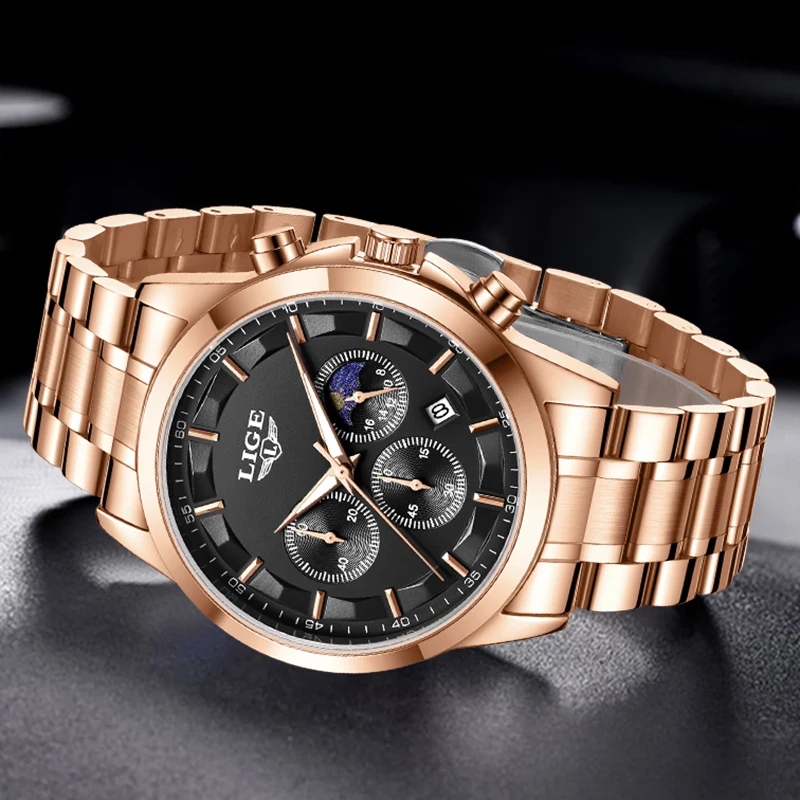LIGE Fashion Casual Watch For Men Outdoor Sport Waterproof Luminous Men Watch Stainless Steel Chronograph Quartz Wristwatch Men