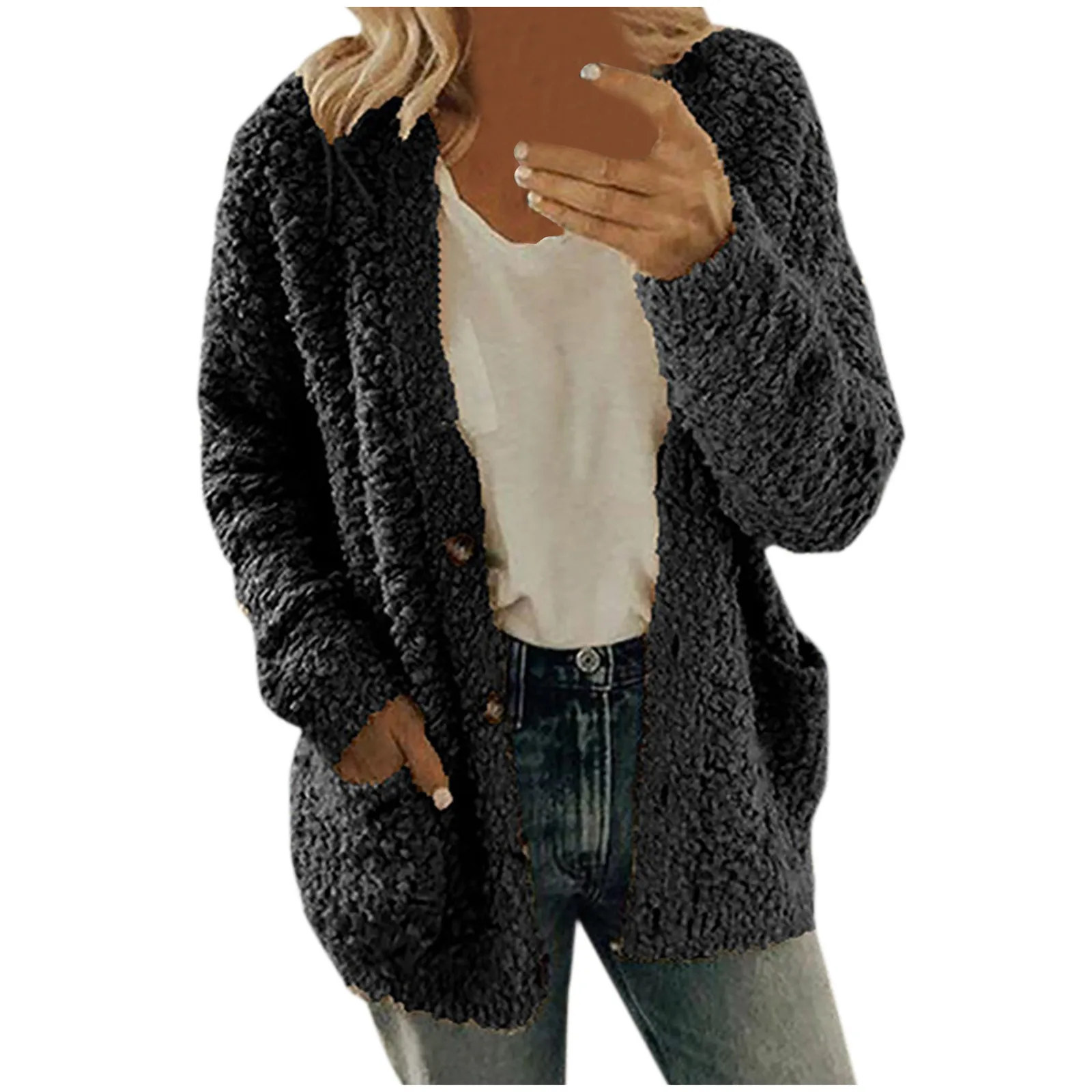 New Zipper Hooded Woolen Coat Woman Solid Fleece Jackets Cashmere Long Sleeved Loose Coats Female Winter Ladies Fashion Jacket