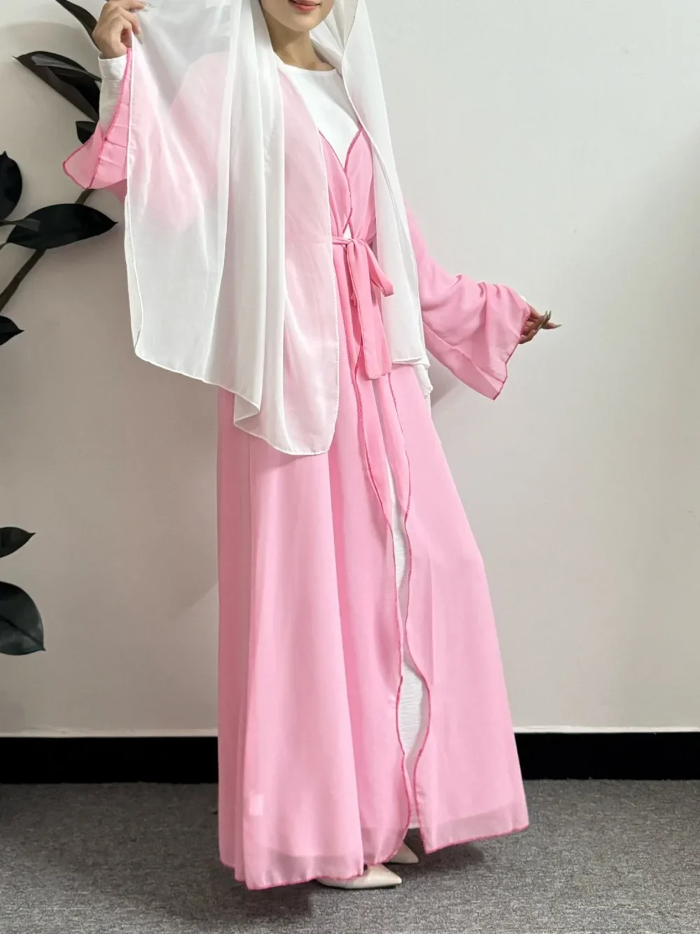 Women Open Front Abaya Muslim Long Sleeve Maxi Length Dresses Women\'s Clothing Outwear Kaftans Women Jilbabs With Belt