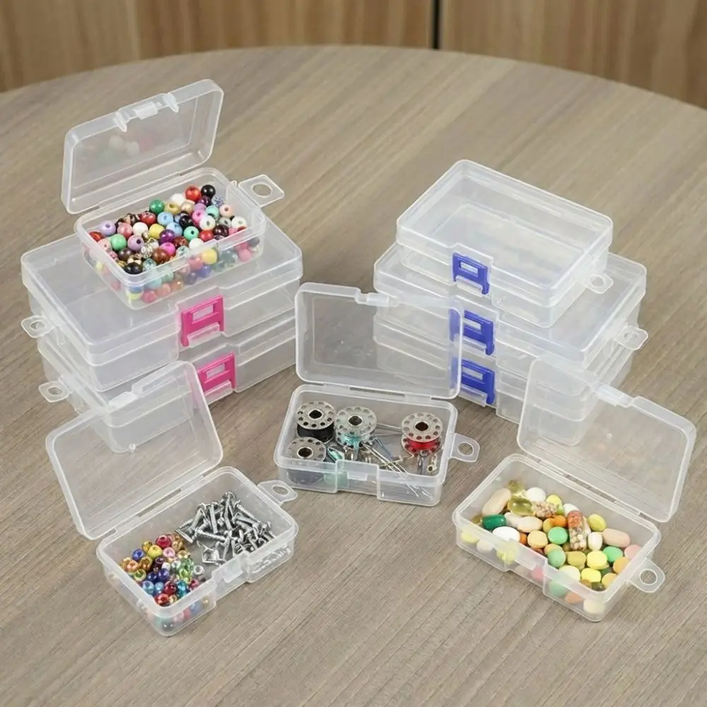 Mini Transparent Storage Box Flip Cover Dust-proof Plastic Jewelry Case Integrated Rectangle Beads Storage Container