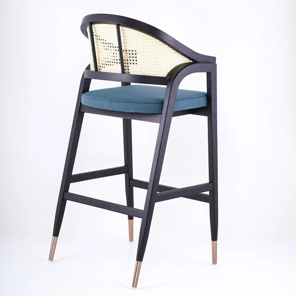 

New Chinese-style solid wood rattan bar chair Nordic retro style B & B hotel cafe high chair Modern simple home