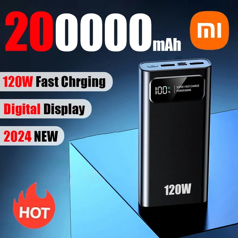 Xiaomi 200000 باور بانك mAh 120W، بطارية شحن سريعة للغاية، شاشة رقمية عالية السعة لهاتف آيفون وسامسونج وهواوي