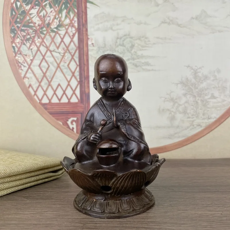 

Антикварный сплав, сиденье лотоса, маленький монах, курильница для дома, украшение для зала Будды, ремесло, курильница, орнамент