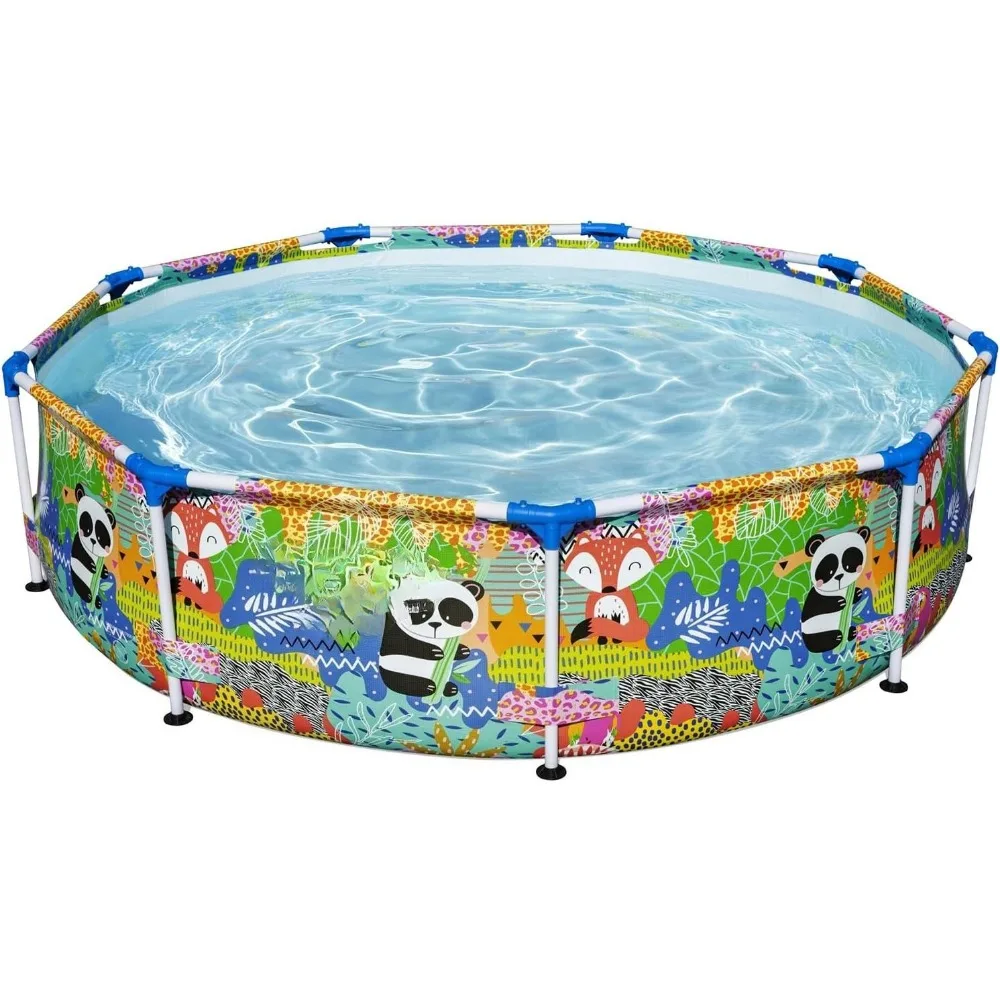 

Steel Pro 9 Foot x 26 Inch Above Ground Round Outdoor Backyard Swimming Pool with 851 Gallon Water Capacity, Panda Jungle Print