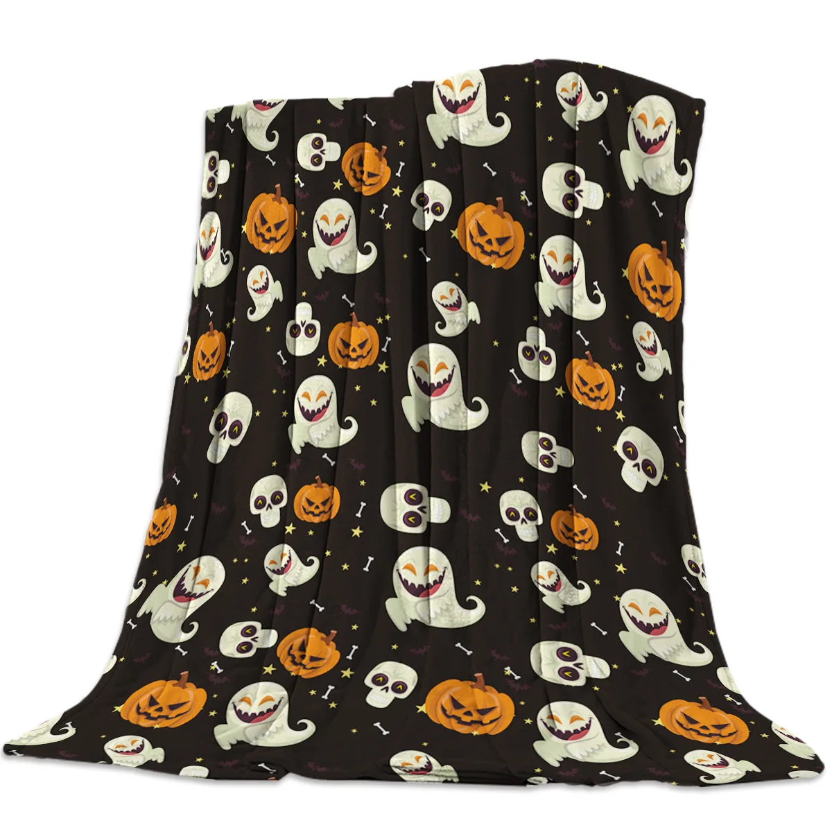 

Halloween Themed Flannel Throw Blanket Ghost Pumpkin Pattern Blanket King Queen Size for Teenage Boys Festival Gift Soft Warm