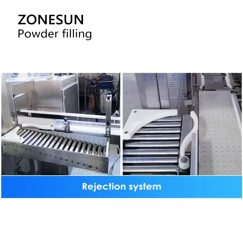 ZONESUN-máquina automática de llenado de polvo, llenador de doble barrena, equipo de embalaje para comprobar el pesador, ZS-FM6A