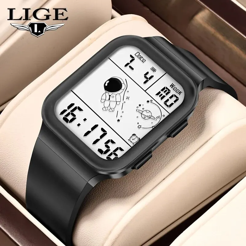 LIGE Fashion Student Watches Couple Electronic LED Digital Watch For Men Watch Sport Waterproof Multifunctional Alarm Clock Man