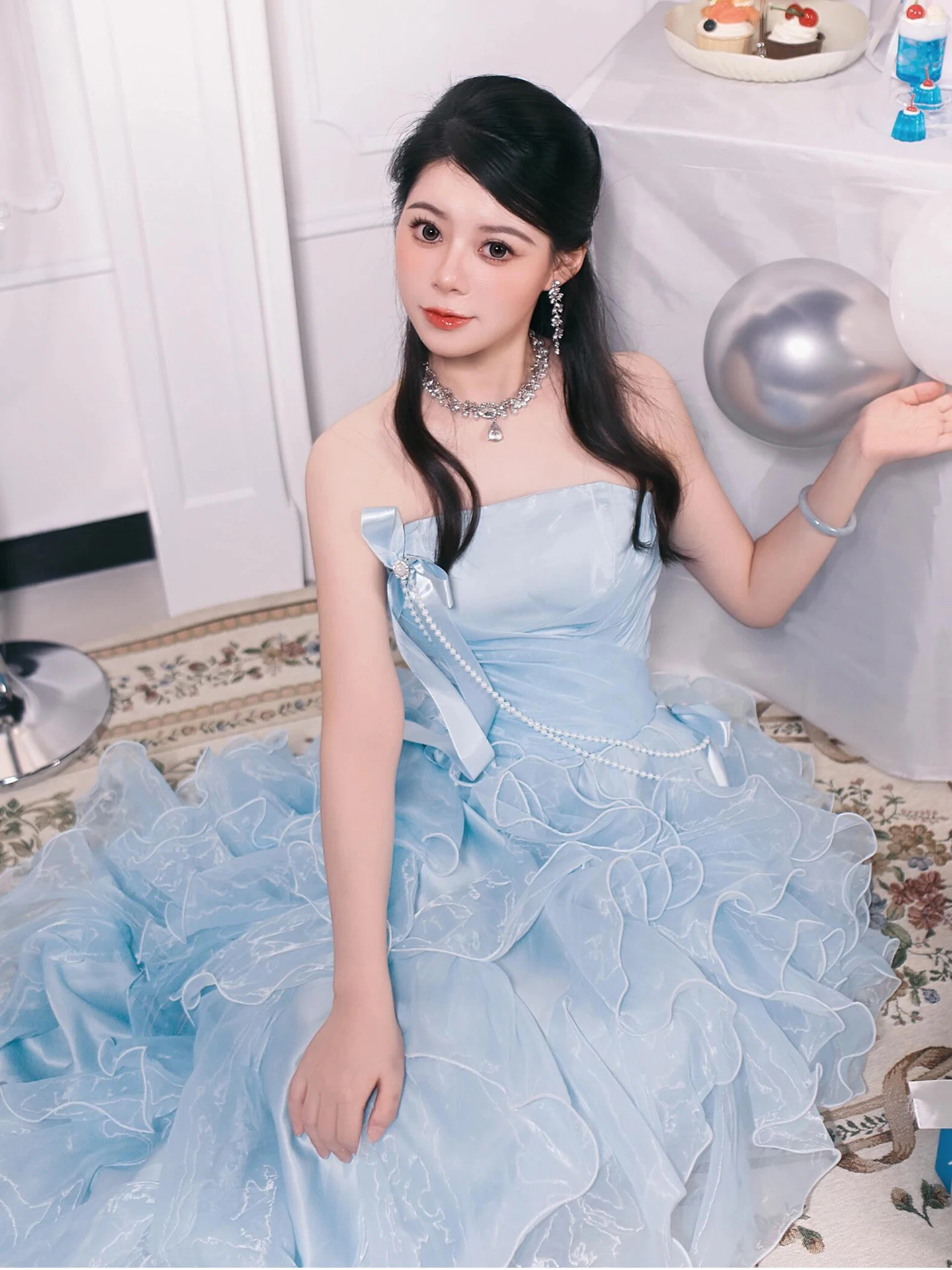 

Stunning Ice Blue Birthday Dr Luxury mat Student Adult Ceremony Art Exam Escape Princ Beautiful Long Dr