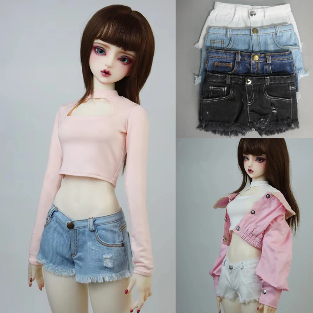D09-P915 Children Handmade Toy 1/4 MSD 1/3 BJD Doll Clothes Washed Ripped Denim Shorts Pants 1pcs