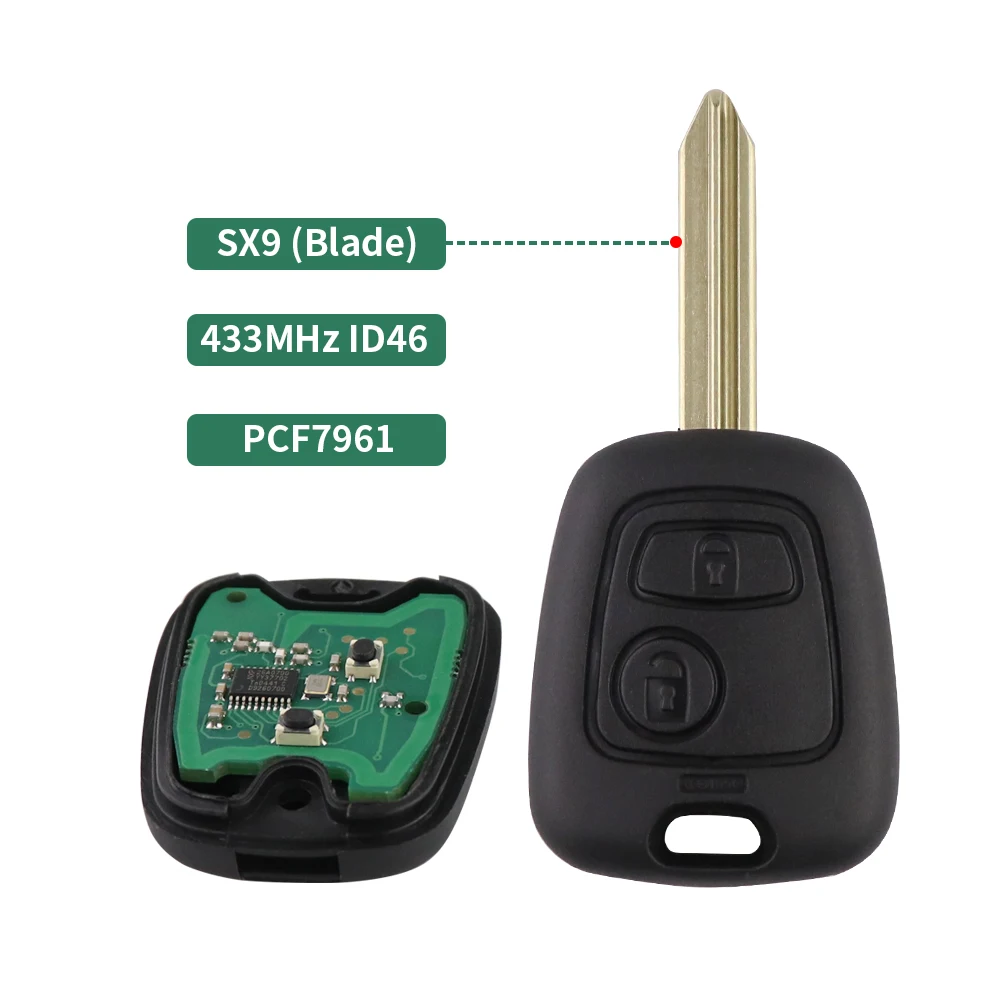 433MHz ID46 Chip Remote Car Key For Peugeot 106 107 206 306 307 207 407 Partner For Citroen C1 C2 C3 C4 Saxo Picasso No Logo