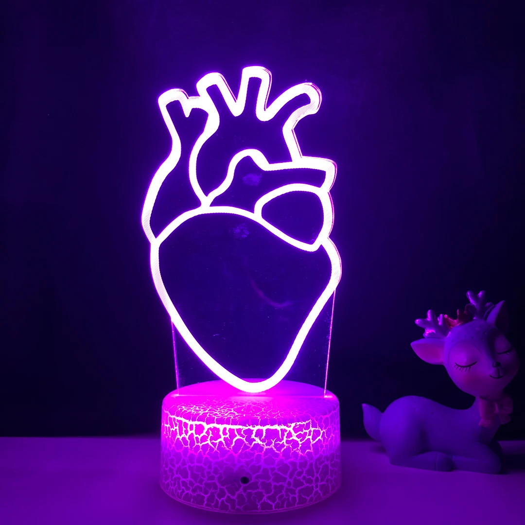 PNL-Acrílico LED Night Light para Decoração do Quarto, Lâmpada 3D, Mudança de Cor, Coração, 3D Room Decor, Fans Gift