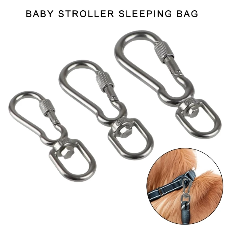 Stainless Steel Hook with Swivels for Dog Collar Carabiner with Swivels Joint Bolted Carabiner for Pet Leashes/Camping Tent