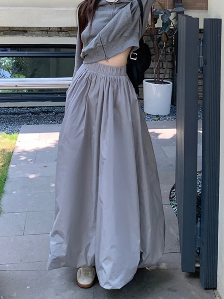 2026 Autumn New High Waist A-line Women Bud Skirt Flared Sporty Style Casual Solid Color Daily Wear Midi Skirts