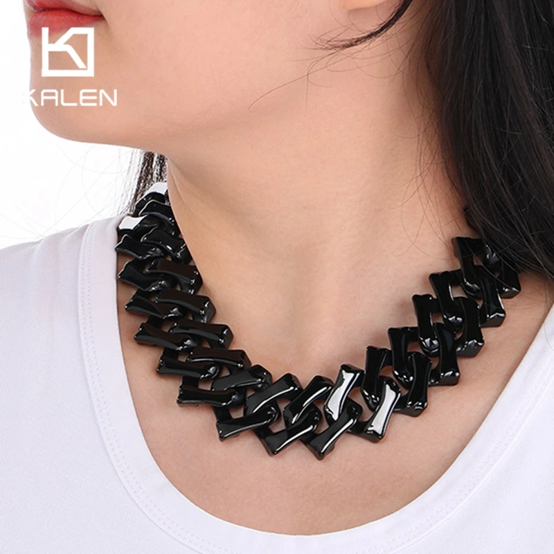 Kalen Brushed 316L Stainless Steel Chunky Bracelet Necklace For Women Men 32mm Punk Shiny Golden Jewelry Set Multisize Accessory