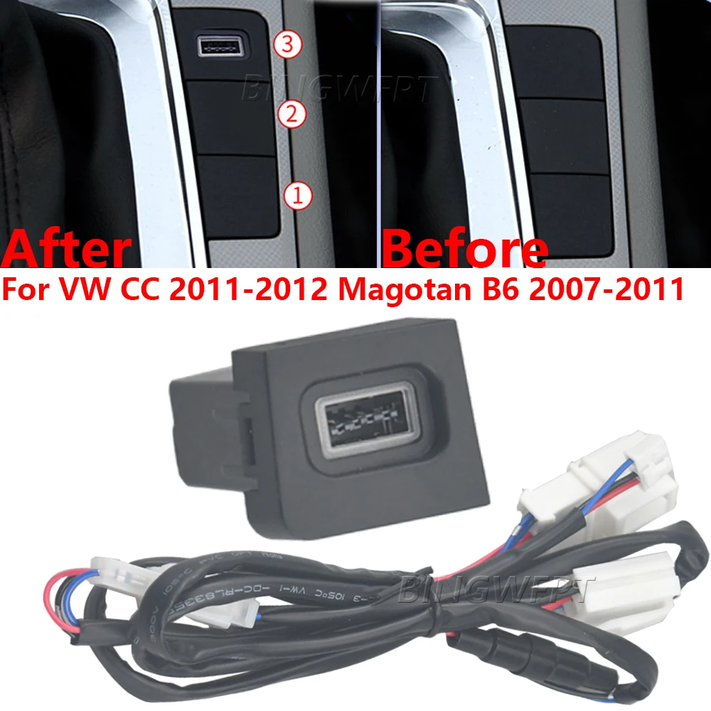 For Volkswagen CC 2011 2012 Magotan B6 2007-11 NEW Red LED Car USB Charger PD Quick Charge Phone Charging Adapter Outlet Button