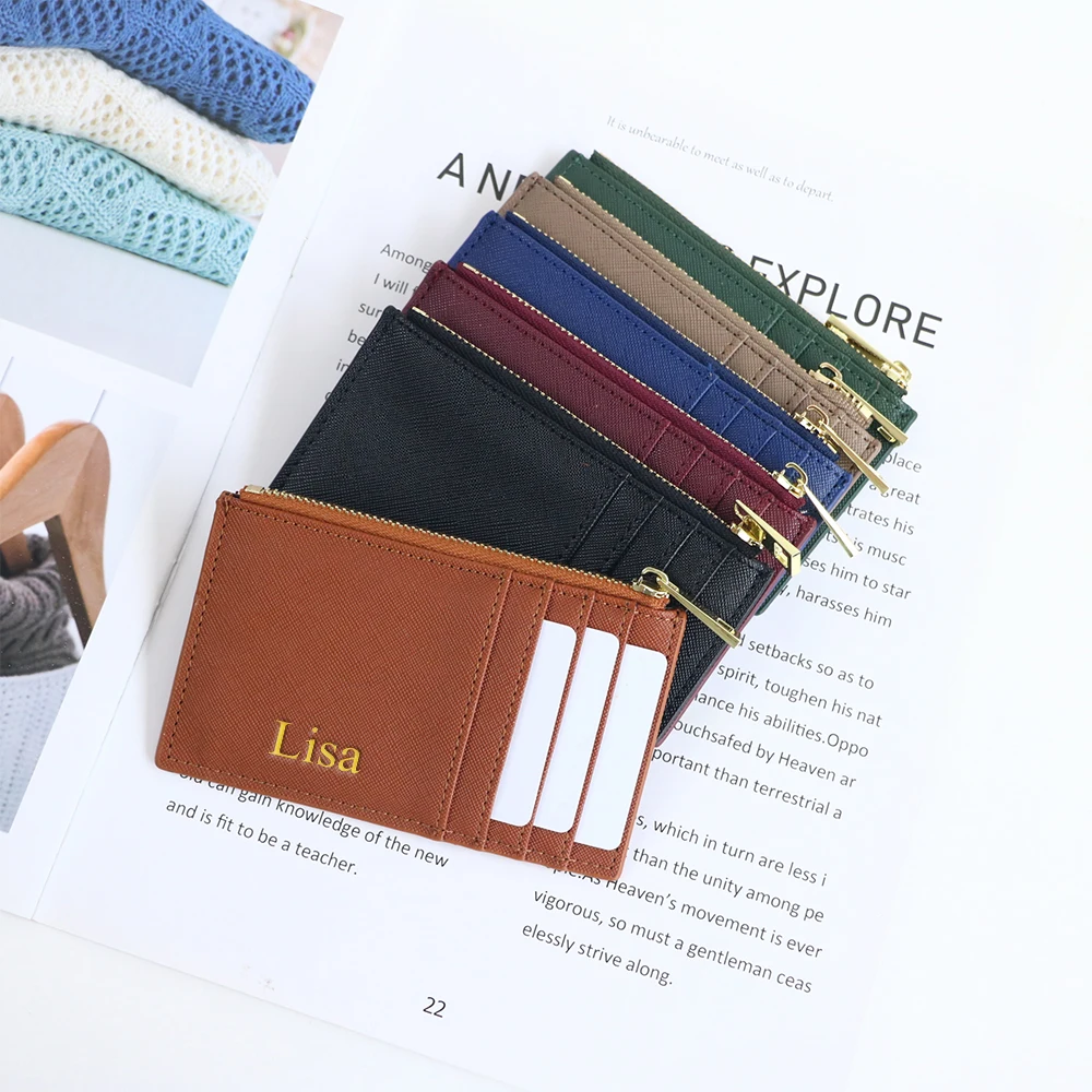 Personalisierter Brief für Damen, Safiano PU-Leder Reißverschluss-Kartenhalter, Damen-Mini-Geldbörse mit Reißverschluss, Münzbörse – Detail 3