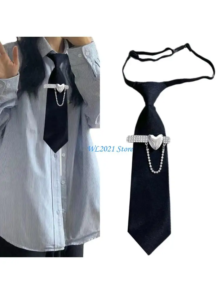 

G5GC Uniform Black Ties Rhinestones Heart Collar Japan seifuku Cosplay Pre-tied Tie Schoolgirl Suit Neckwear