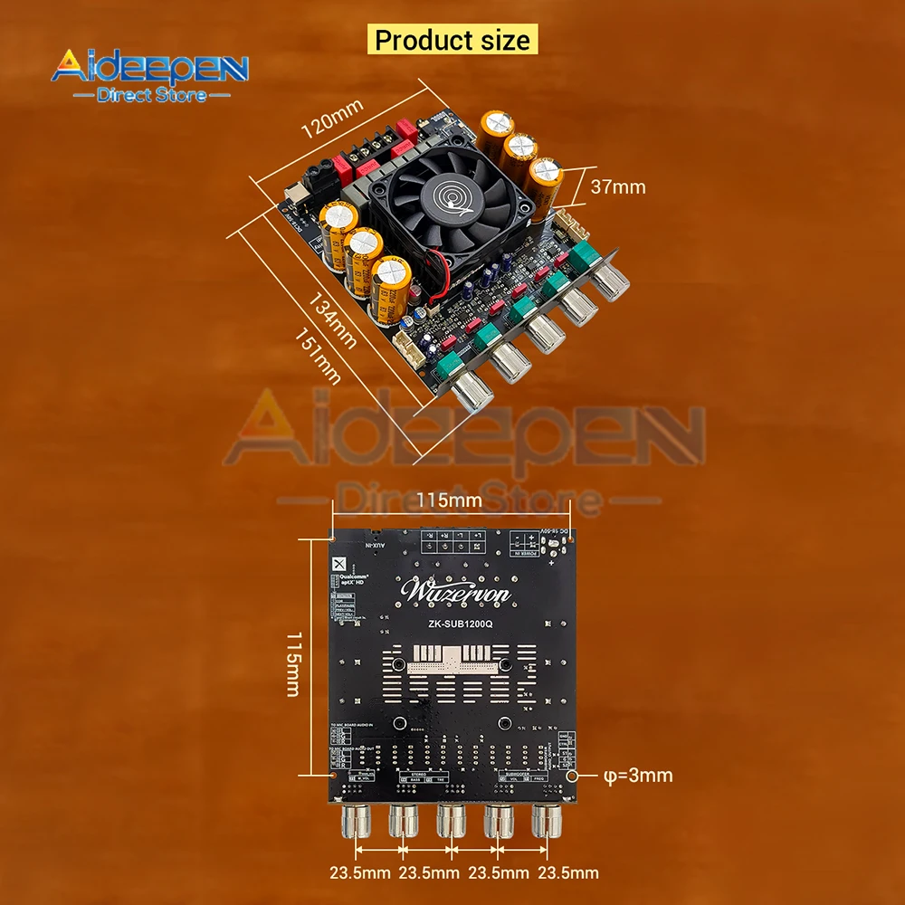 ZK-SUB1200Q بلوتوث مكبر للصوت مجلس 600WX2 المزدوج TPA3255 رقائق APTX-HD فك مضخم الصوت لأنظمة عالية الدقة 2.1 قناة