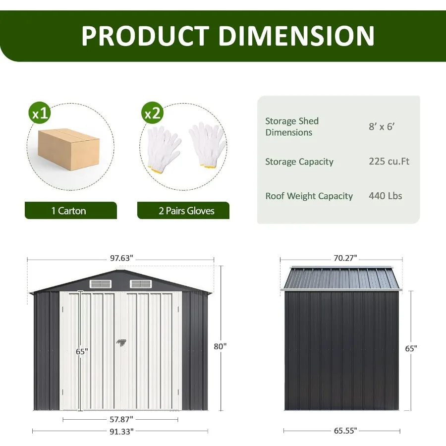 سقيفة تخزين خارجية مقاس 7.6 × 5.5 قدم مع هيكل إطار مطور وأبواب قابلة للقفل مثالية لتنظيم الحديقة في الفناء الخلفي والحديقة #6