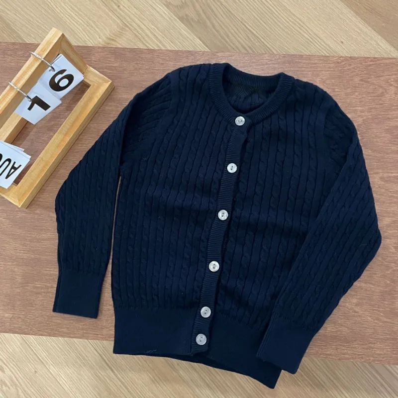 

Новинка 2025 года, стильный вязаный свитер для мальчиков и девочек на весну и осень с жареным тестом, кардиган, детское пальто, свитер