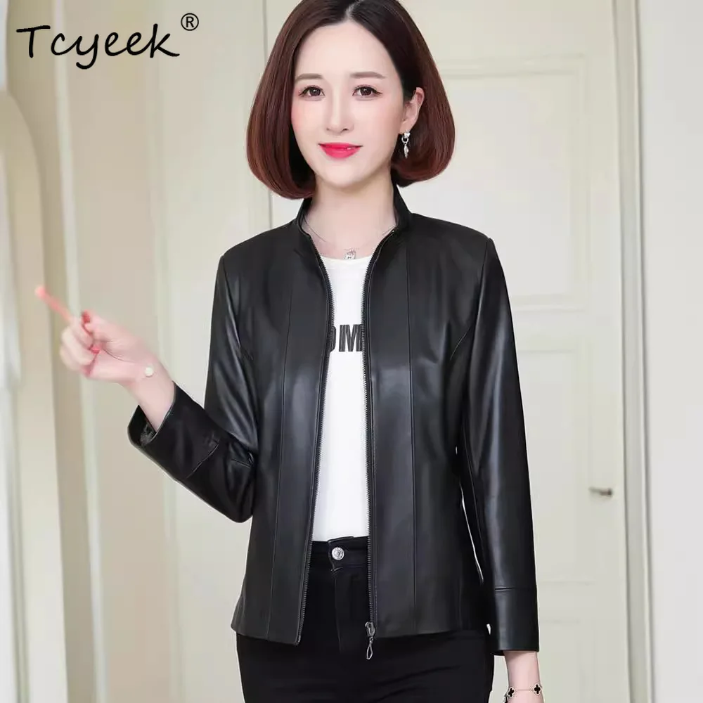 ทีซีอิค ท็อปเลเยอร์หนังแกะฤดูใบไม้ผลิฤดูใบไม้ร่วงบางและคอปกสั้นผู้หญิงแจ็คเก็ตหนังแท้ Женская Кожаная Куртка