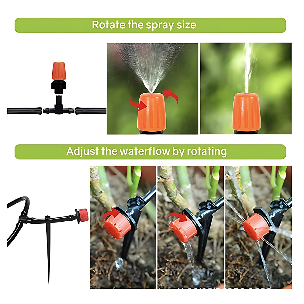 50M Drip Irrigation Kit Adjustable Dripper Mist Nozzle Automatic Watering System for Balcony Courtyard Greenhouse Plants