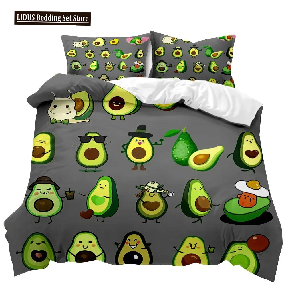 

Avocado Duvet Cover Set Avocados Bedding Set Cute Fruits Comforter Cover Queen Tropical Botanical Cartoon Polyester Quilt Cover