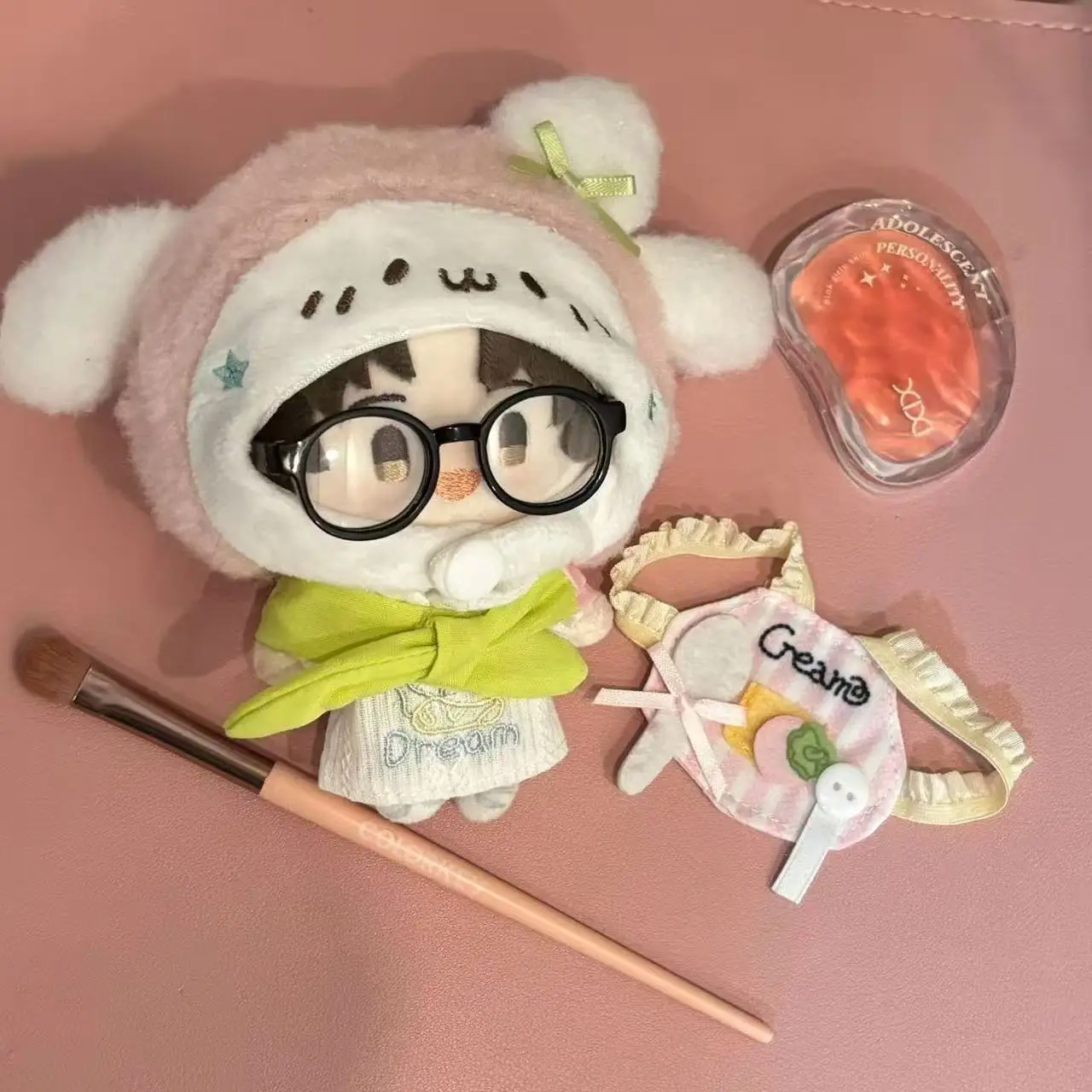 

10cm Cotton Doll Pink Strawberry Rabbit Baker Dress Up Outfit Kawaii Doll Accessories Toys Gift