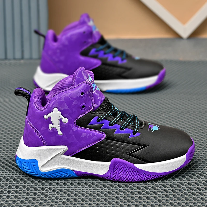 A pair of children's four-season high-top leather basketball shoes, wear-resistant and comfortable sneakers, sizes 31-40，CT-2036