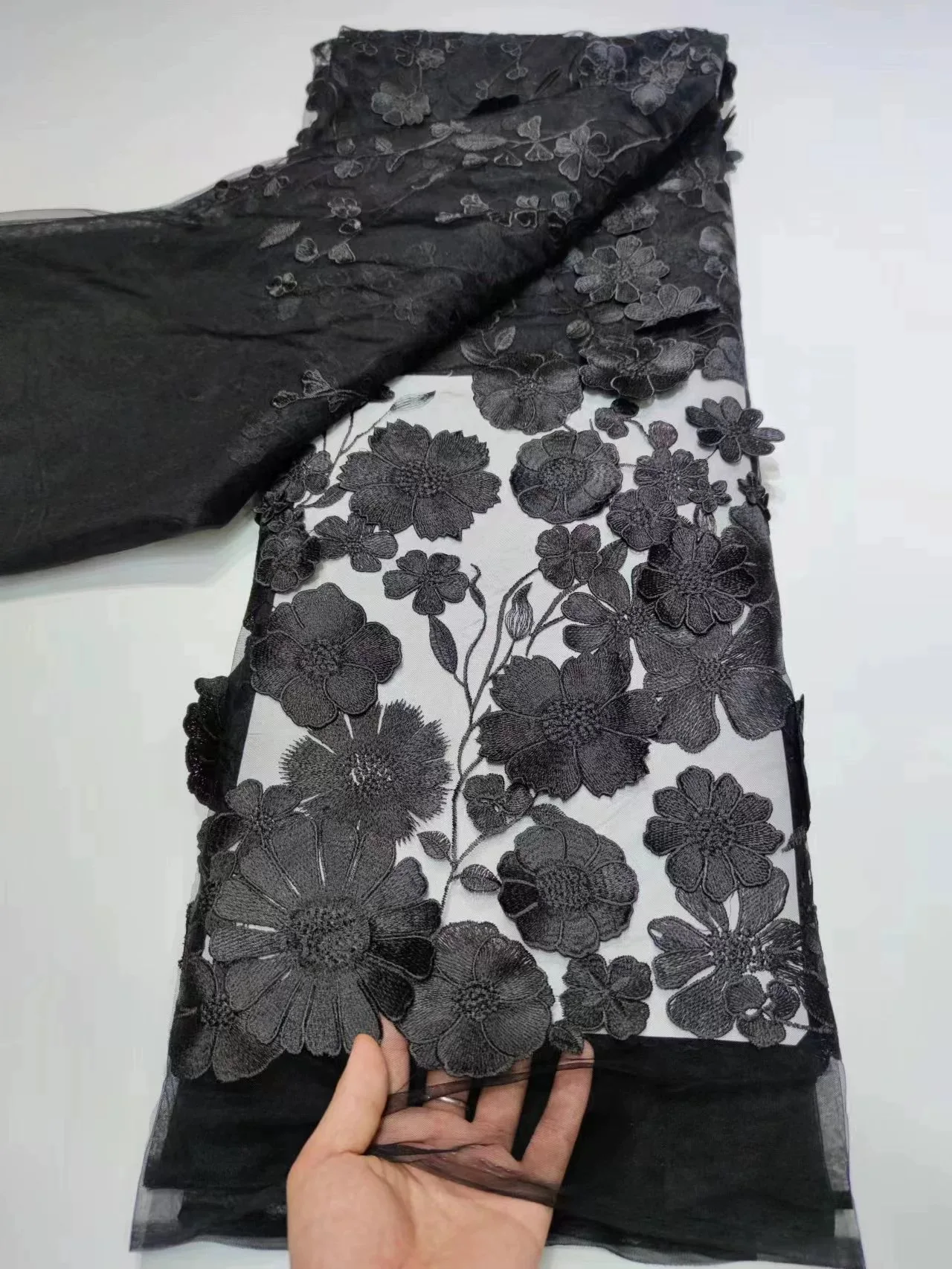 Black flower lace fabric bridal wedding gown dress lace fabric 130cm width lace sell by yard