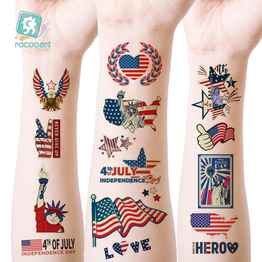 4th of July Independence Day Tattoo Sticker American Flag USA Temporary Tattoos Waterproof Face Body Arm Tattoos for Child Adult