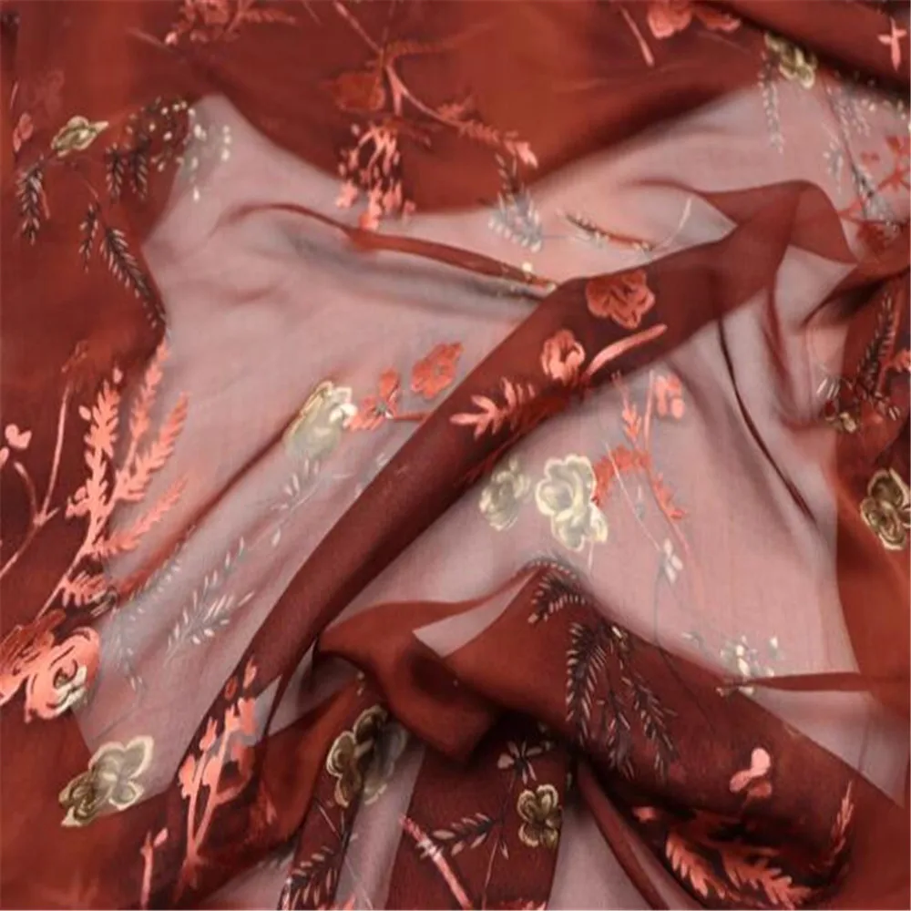 Soft Transparent Floral Flower Printed Graceful Opal Silk Burn Out Fabric for Lady Summer Dress Clothing Shawl