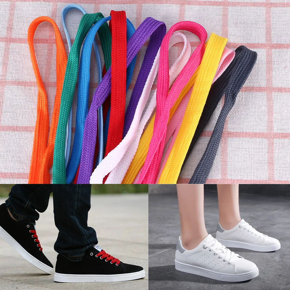12Pairs Wide Flat Shoelaces for Sneakers Basketball Tennis Hiking Boots Skates Casual Athletic Shoes Replacement Laces Mixed