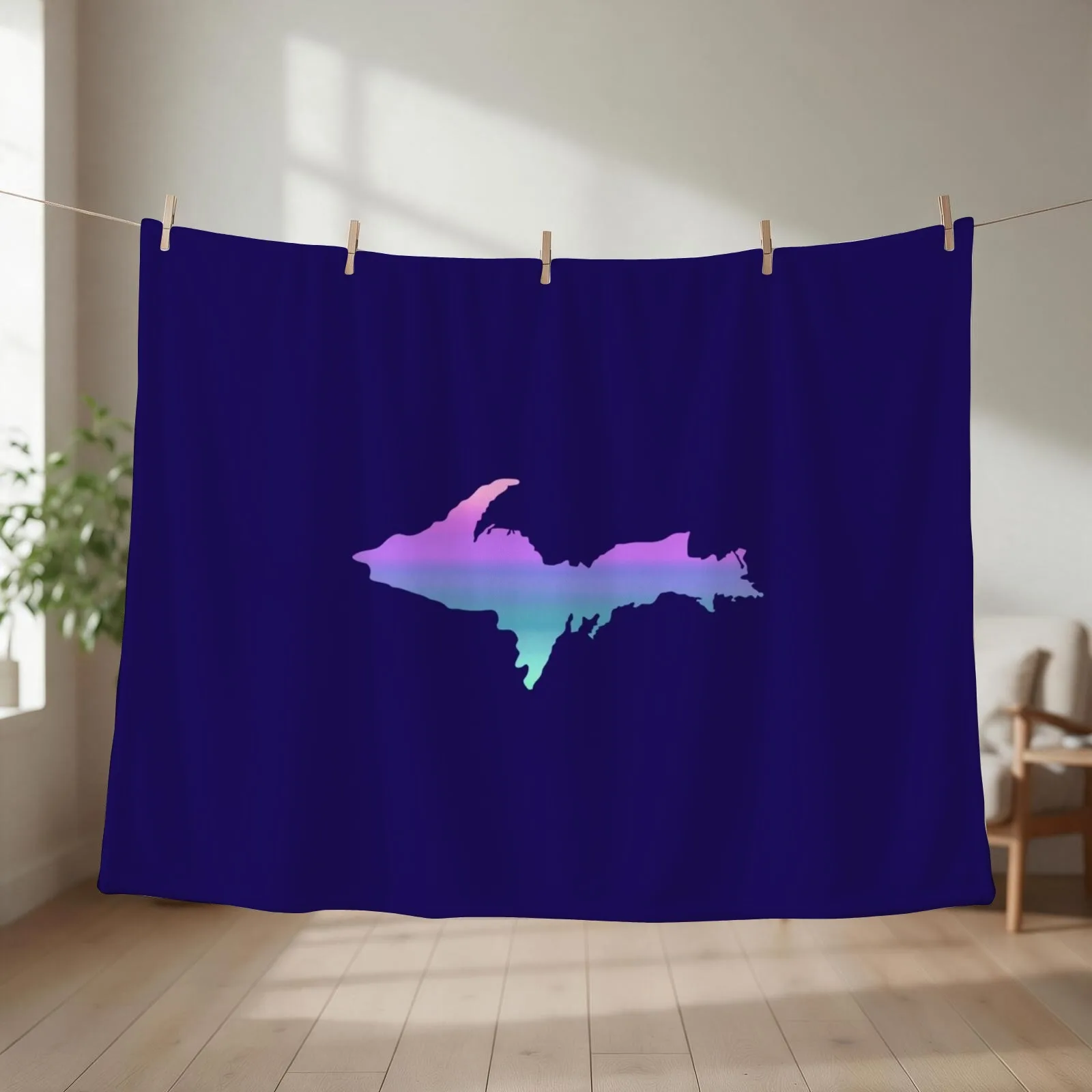 UP Upper Peninsula Blue Green Pink Purple Ombre Graphic Yooper 906 Throw Blanket