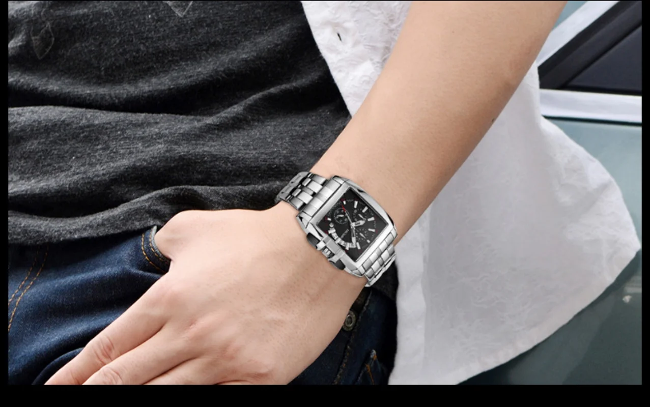 ساعة رجالية جديدة Megir Steel Band كوارتز ساعة رجالية رياضية في الهواء الطلق ساعة رجالية مربعة