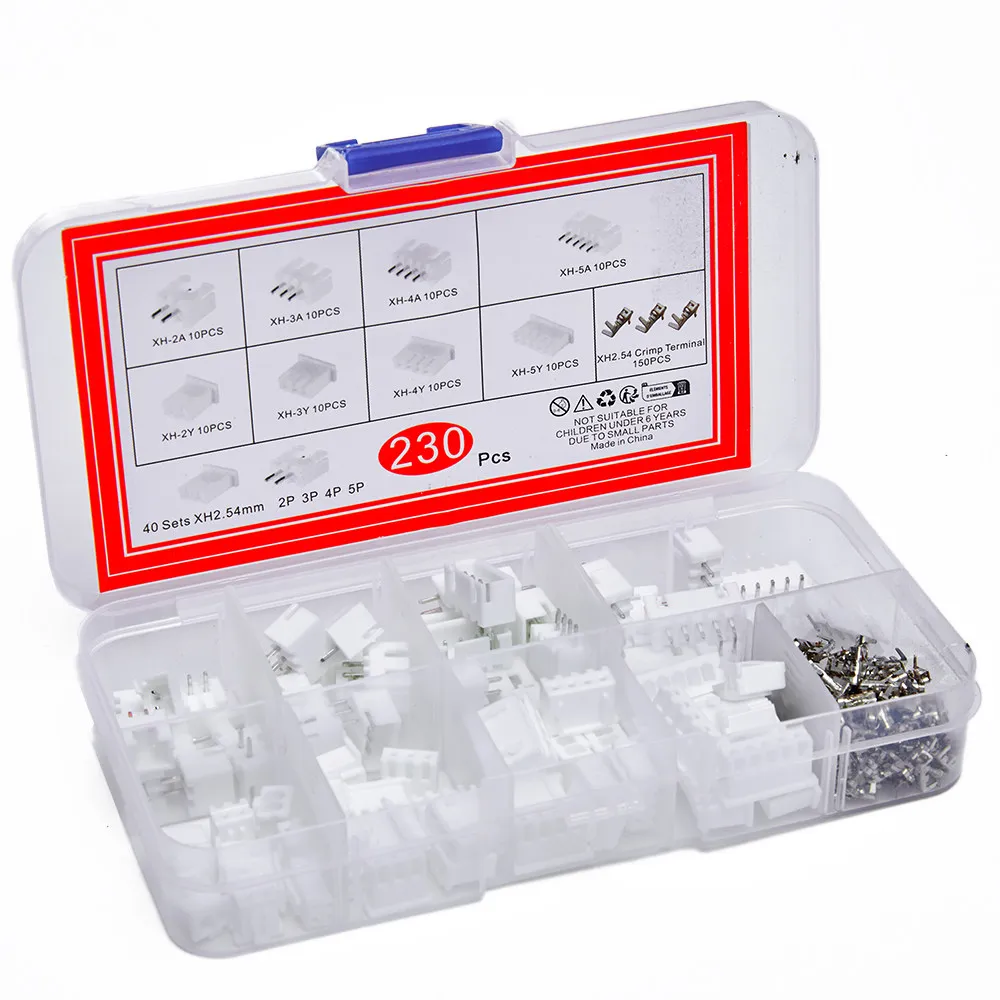 230PCS-XH2.54MM Terminal Kit Housing 2P 3P 4P 5P Terminal Pin Holder Needle Holder Connector Box Packing