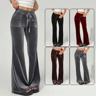 Cross-Border Autumn Winter Women's Micro Flare Pants Commute Slimming Casual Velvet Drapey Long Trousers Ladies Pants