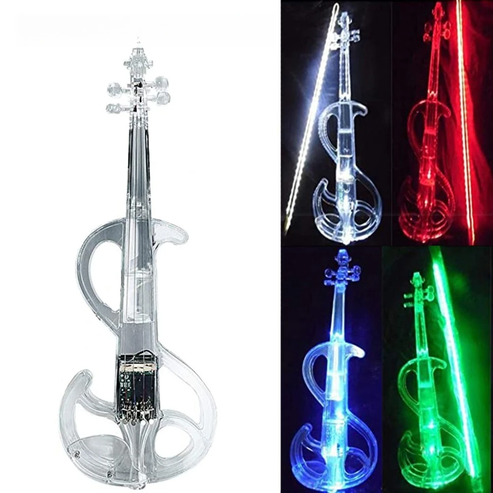 Luminous, electronic, crystal, silent, electroacoustic violin, bow box